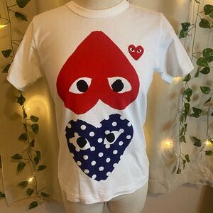 PLAY Comme des Garçons Double Heart Graphic Tee – White – Size M